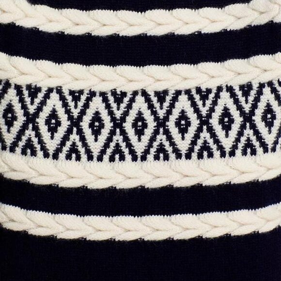 Aqua Cashmere Navy Fair Isle Cable Crewneck Sweater Size Small NWT - Picture 4 of 5